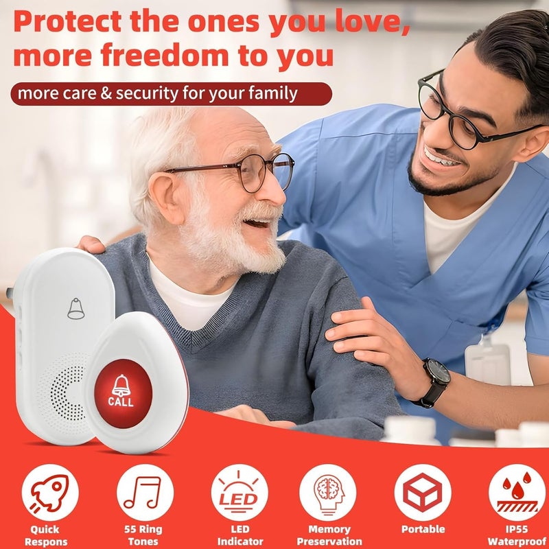 XAXAPOOBAG Wireless Caregiver Pager SOS Call Button for Elderly Monitoring 1000+ Feet Life Alert，Emergency Alert System Call Bell for Nurse Patient Disabled 2 Waterproof Transmitter & 2 Plugin Receiver - Image 3